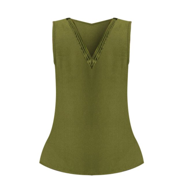Gibobby Verano moda damas chaleco cuello en V Color sólido Casual sin mangas Top(Verde,CH)