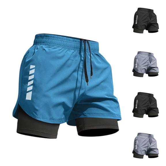 Lenago Lightweight Sports Running Shorts Men's Solid Color Double-Layer Running And Fitness Shorts Black Xl