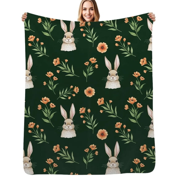 Rabbit Floral Pattern Flannel Blanket Warm Soft Bedding Throws Winter Camping Chair Sofa Bed