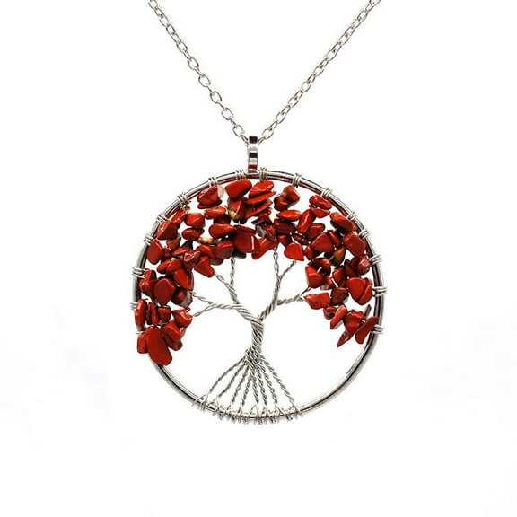 ERDOUY Life Tree Necklace Pendant for Men and Women Necklace Accessories Handmade Natural Stone Crystal Life Tree Necklace (Deep Red, Chain)