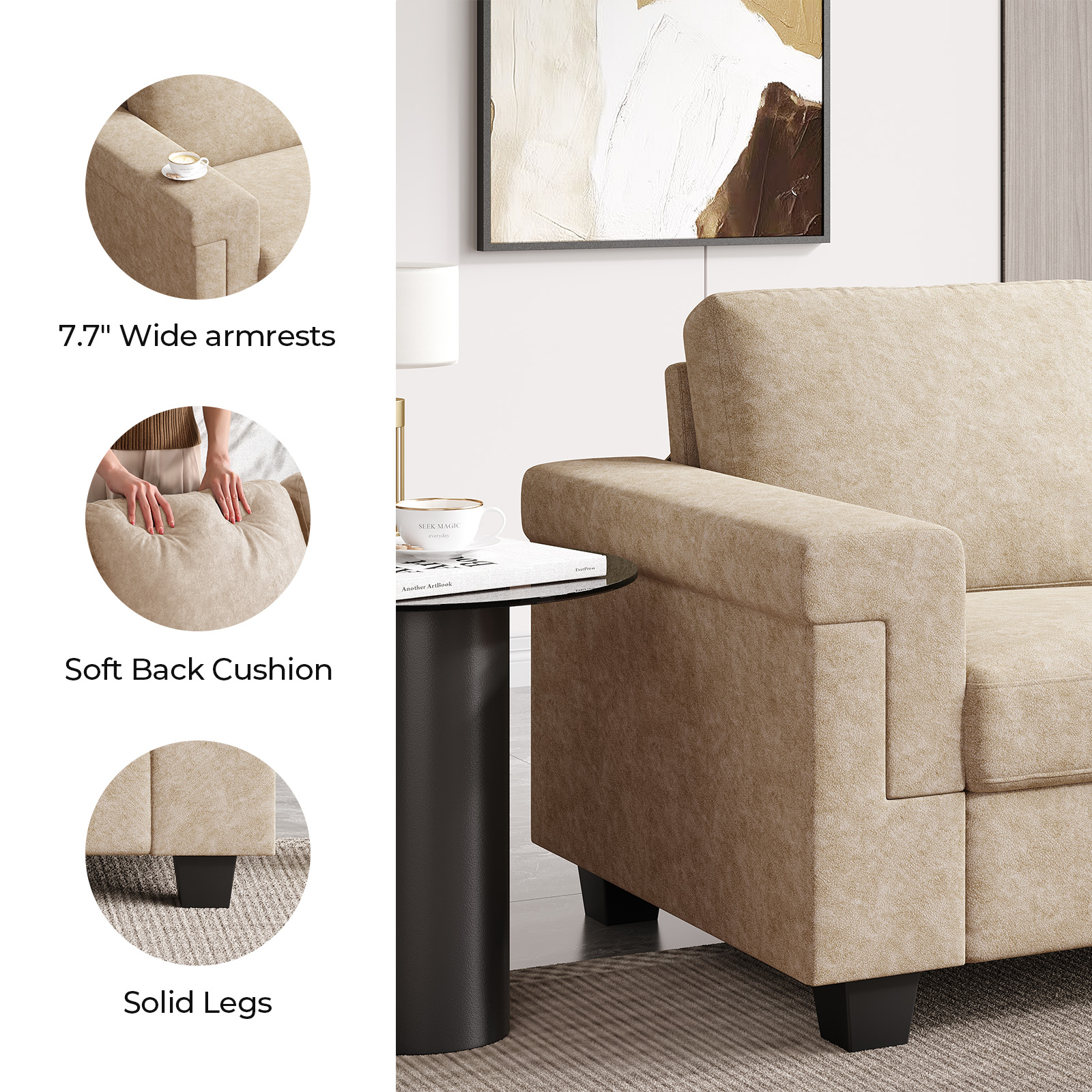 COPIAE 64.2” Small Couches for Living Room, High Resilience Loveseat Sofa, Velvet Fabric 2 Seat Sofa Couch with Wooden Frame& Upholstered Cushion, Modern Deep Seat Sofa for Bedroom Office