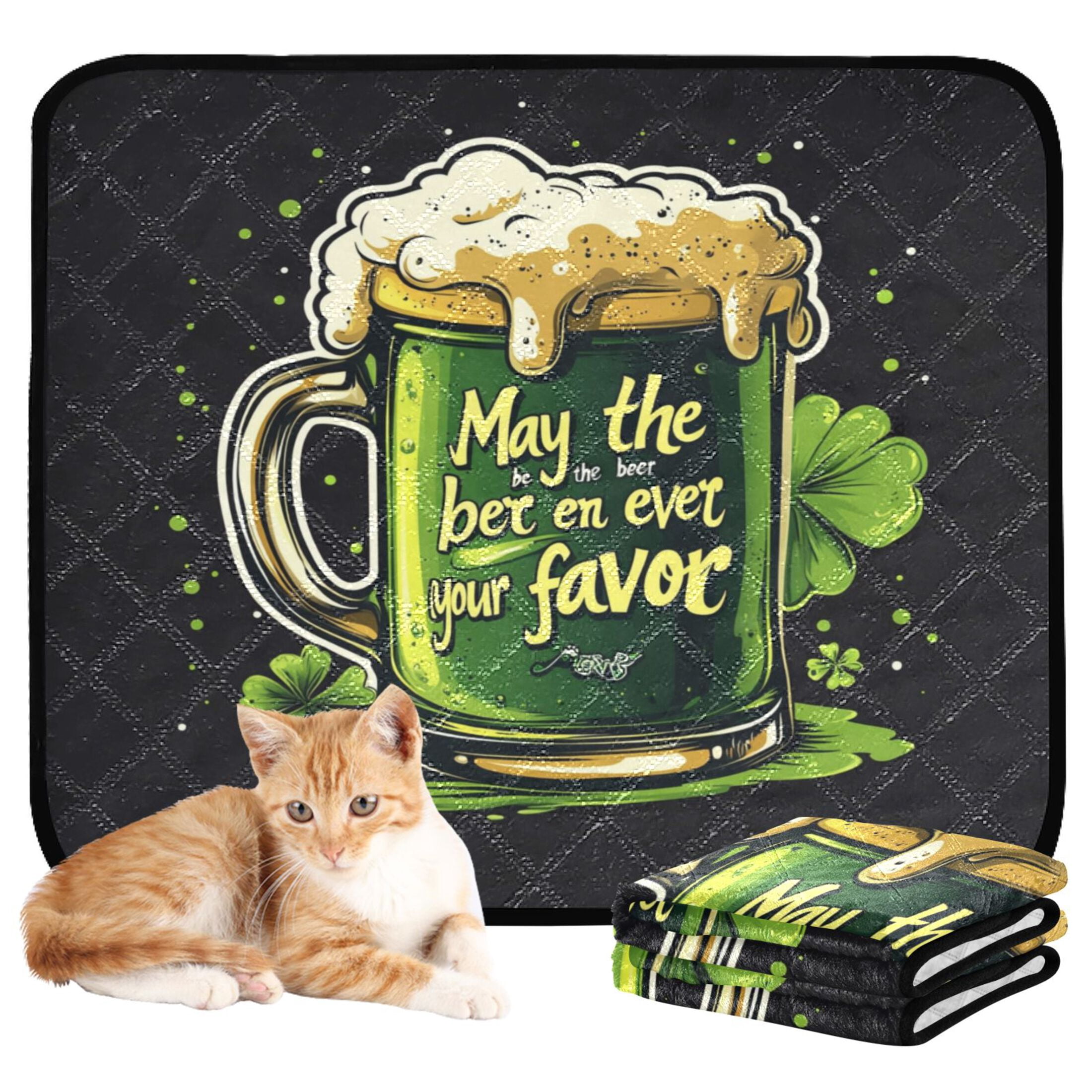 Qxltty Stpatricks Day Beer Cat litter Pads Pet Set of 2 Diaper Mats Center Anti-leakage Layer Absorbent Soft and Comfortable