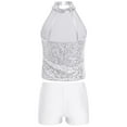 thumbnail image 2 of YEAHDOR Kids Girls Gymnastic Dance Outfit Halter Allover Sequins Tops with Gymnastics Workout Shorts White 12, 2 of 7
