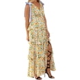 thumbnail image 3 of Summer Sleeveless V-neck Floral Printing Flared Ruffle Long Maxi Dress, 3 of 6