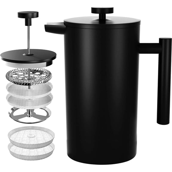 NNYYS French Press Coffee Maker,Stainless Steel Double Wall Insulated Coffee Press,French Press Coffee Maker,Stainless Steel Double Wall Insulated Coffee Press,Black,17 Ounce