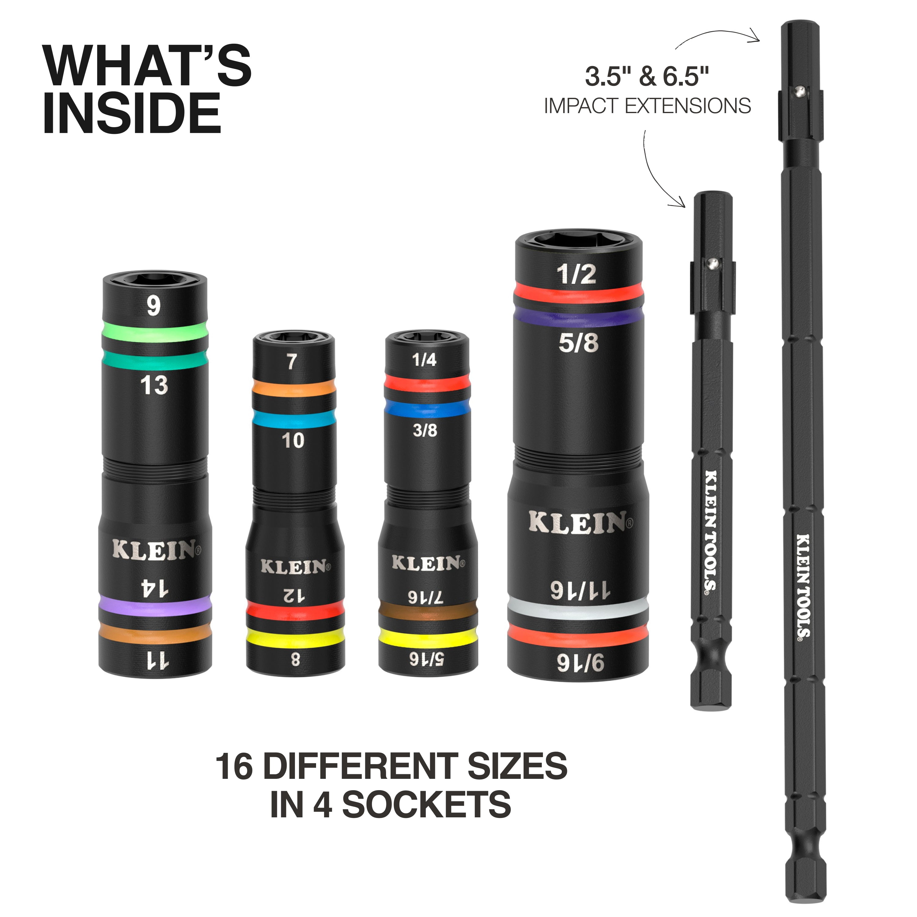 Klein Tools Knect Quad-16 Heavy-Duty Impact Flip Sockets, Sae And Metric, 6-Pieces