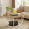 thumbnail image 3 of Tribesigns Round Coffee Table, Industrial 2-Tier Circle Coffee Table with Storage Shelves, Modern 31.7" Wooden Accent Center Table for Living Room, Home Office, Burlywood and White, 3 of 7