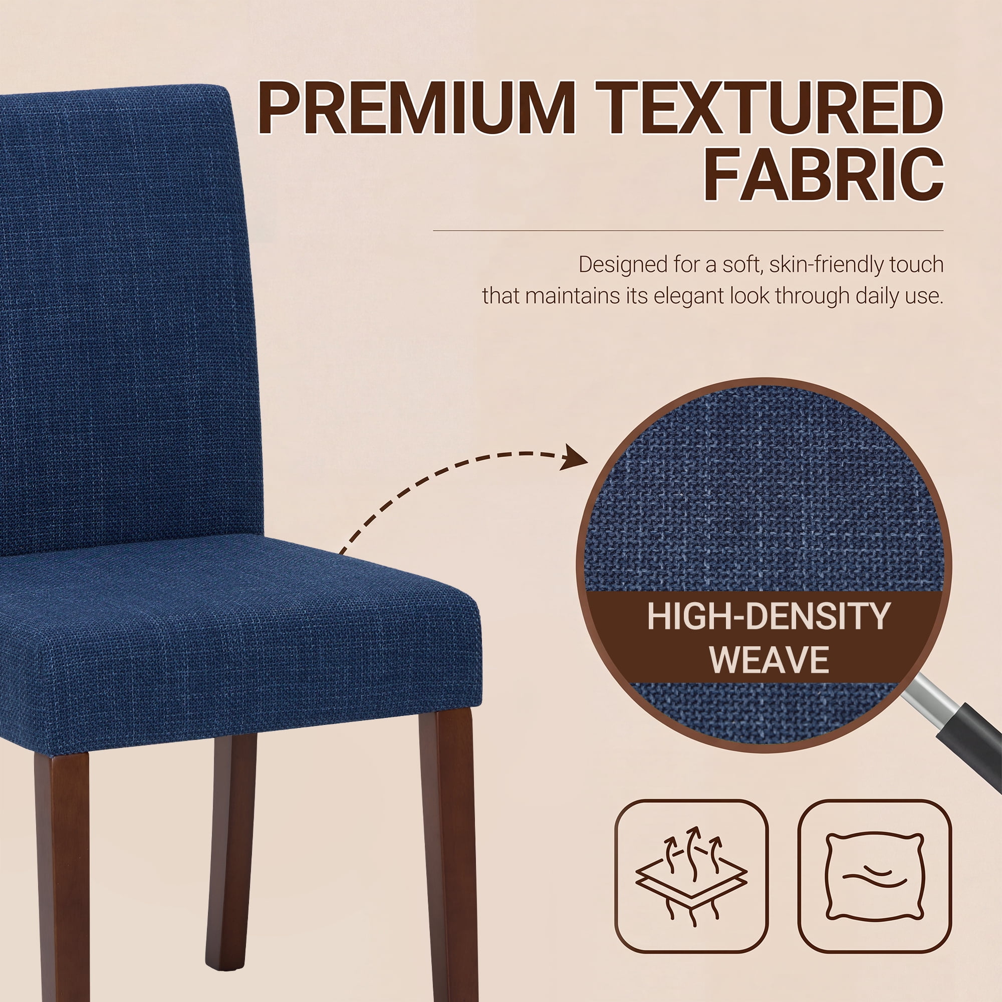 Upholstered Fabric Dining Chairs Set of 4 with Wood Legs, Modern Parsons Chairs with High Back for Kitchen, Dining Room, or Restaurant, Blue