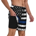 thumbnail image 2 of Lsque Thin Blue Line Flag Pattern Swim Trunks- Bathing Suit Compression Liner - Beach Swim Shorts Swimwear - (S-3XL) - Stretch Quick Dry-Large, 2 of 6