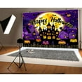 thumbnail image 2 of 10 x 6.5 ft Purple Happy Halloween Castle Garage Door Decoration Background Night Moon Backdrop Bat Pumpkin Devil Pumpkin Graveyard Photography Birthday Hallowmas Banner Cover, 2 of 5