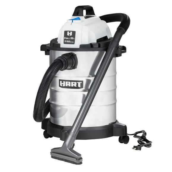 Hart 6 Gallon Wet/Dry Vacuum; 3.5 Peak Horse Power, Stainless Steel