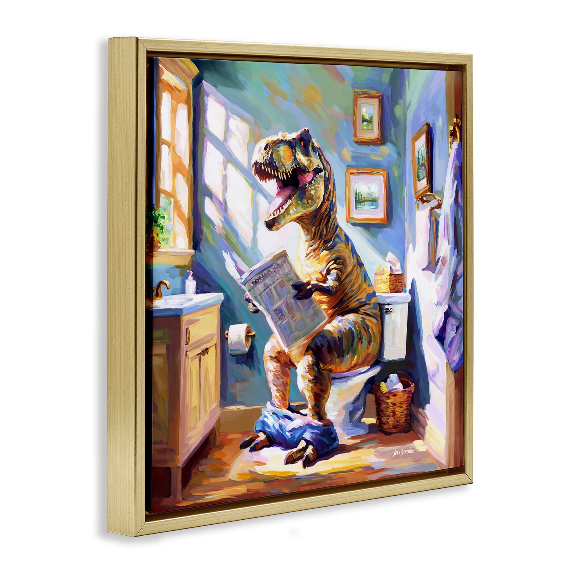 Stupell Industries Urban Bathing Bear Typography Painting Gold Floater Framed Canvas Art Print Wall Art, 18 x 18