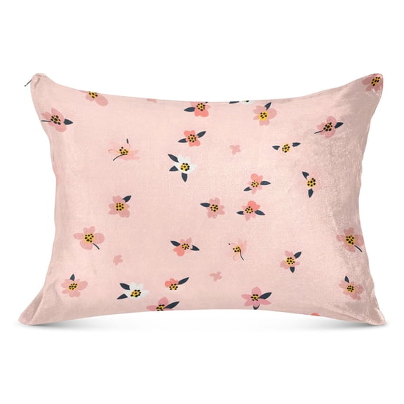 Small Flowers with Leaf Plush Pillow Cases Standard Size Ultra Soft Warm Pillowcases with Zipper 20"x26"