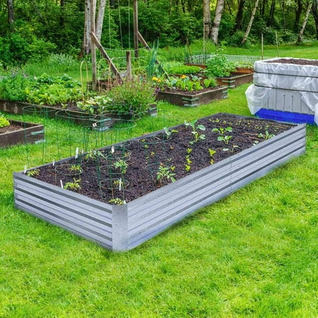 FOYUEE Galvanized Raised Garden Beds, 8x4x1ft, for Vegetables Large Metal Planter Box Steel Kit Flower Herb Flowers