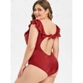 thumbnail image 4 of Tamaño más acanalada del volante sin respaldo de una sola pieza del traje de baño Rosegal Mangas largas de talla grande, 4 of 5