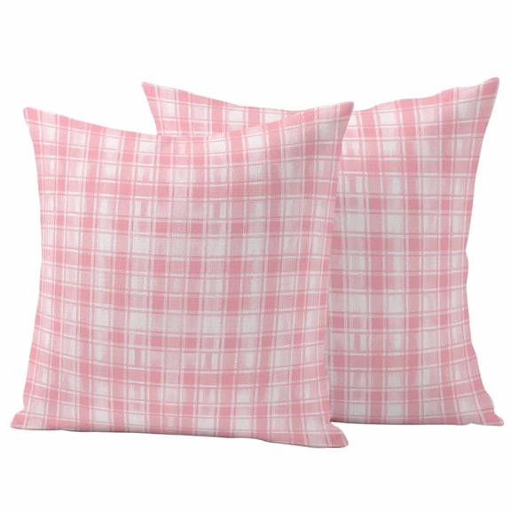 Pink Plaid Outdoor Waterproof Pillow Covers, Modern Art Checkered Farmhouse Decorative Square Throw Pillowcase Sofa Cushion Sham for Patio/Couch/Chair, 16"x16" 2 Pack