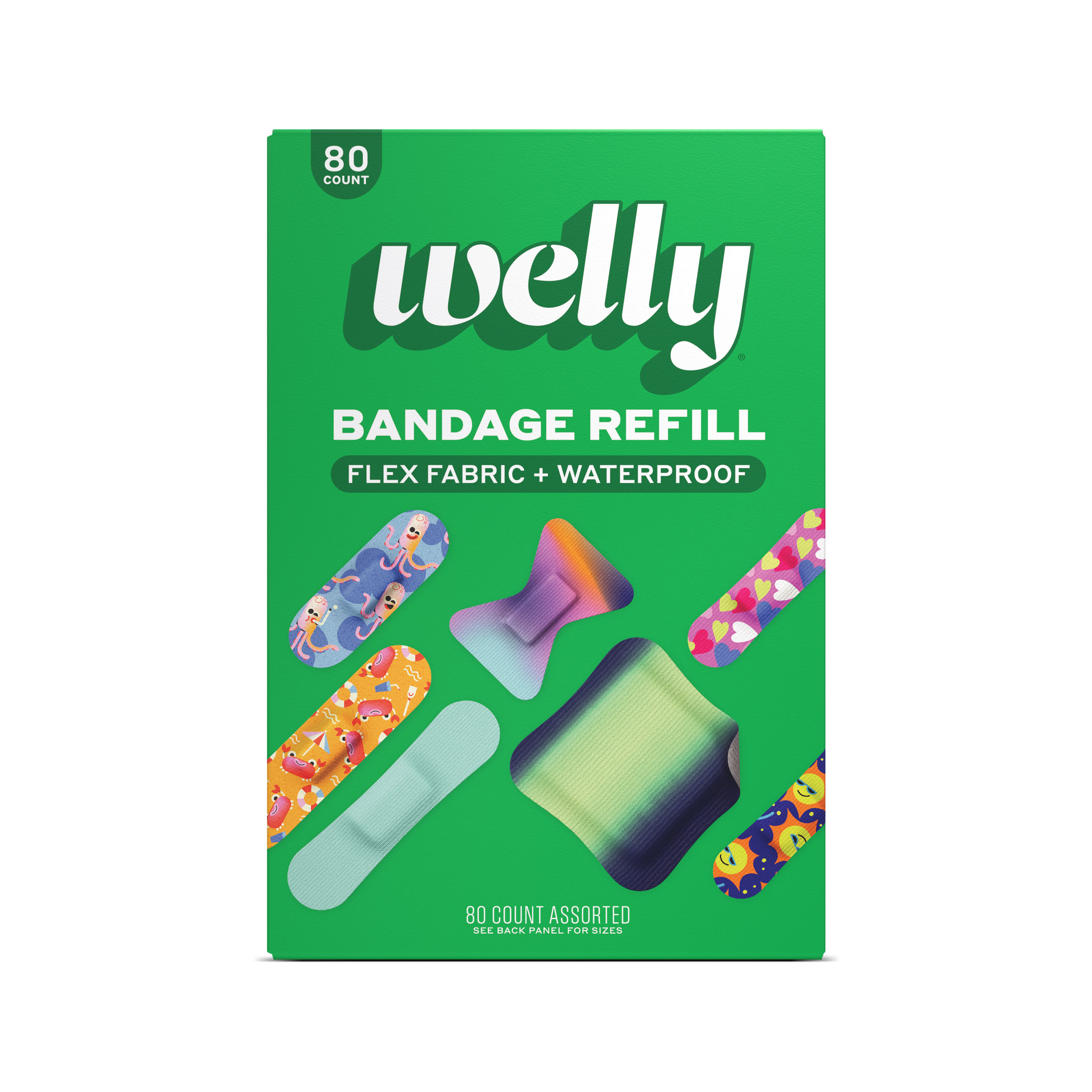 Welly Flex Fabric Bandages Assorted Patterns Family Pack 80 Count