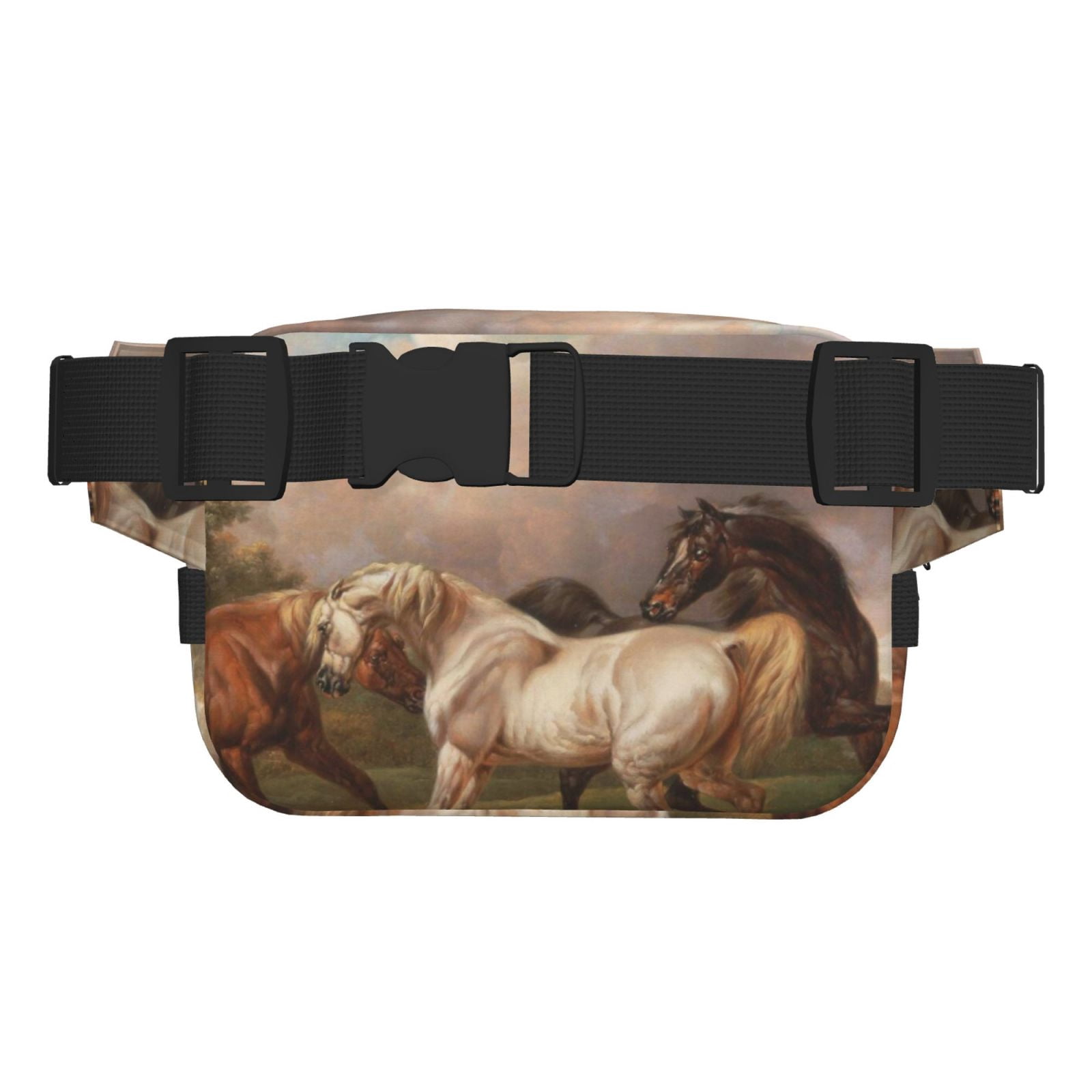 Picia Three Horses Oil Painting Print Square Double-Layer Waist Bag Mini Adjustable Waist Belt Bag Exercise Running Travel Hiking