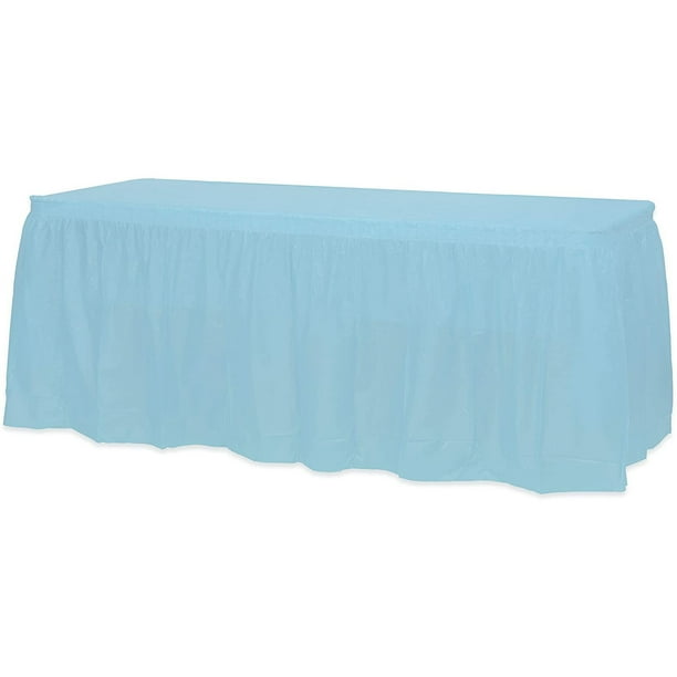 Nvzi 2 juegos de faldones de plástico para mesas rectangulares con manteles, cubierta de mesa de plástico desechable, 53,93" x 107,87" para fiestas de cumpleaños (azul)