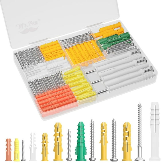 Mr. Pen- Wall Anchors and Screws for Drywall, 190 pcs, Assortment Kit, Dry Wall Anchors and Screws Kit, Drywall Anchors and Screws Kit