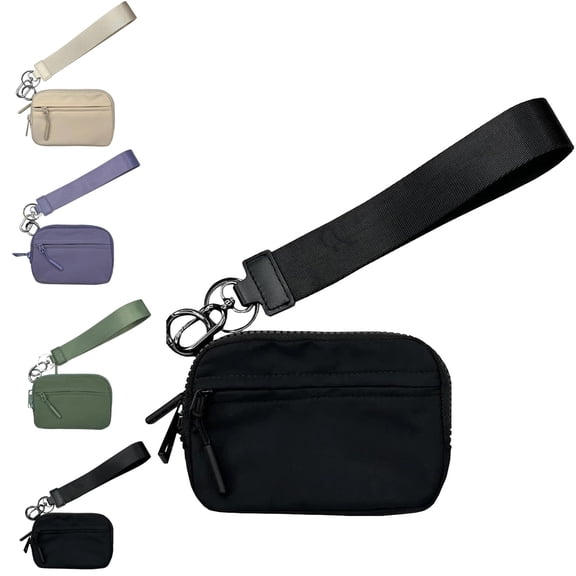Wristlet Wallet for Women, Nylon Keychain Coin Purse Pouch Zippered Card Case With Id Window/Hand strap