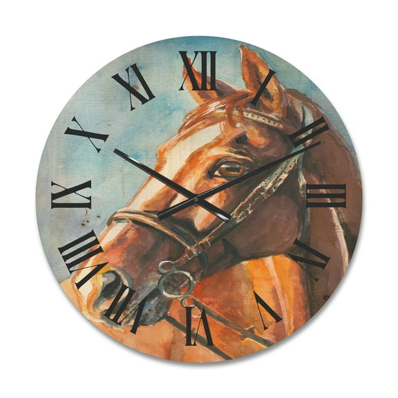 Designart 'Close Up Portrait of A Brown Horse' Farmhouse Wood Wall Clock