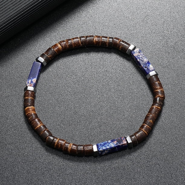 Xiao Hua Pulsera de cuentas de concha de coco hecha a mano para apilar, pulsera ajustable tejida a mano para mujeres y hombres (L)