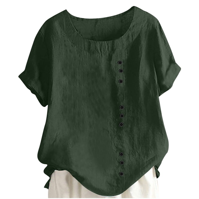Blouses pour Femmes, T-Shirt à Boutons Imprimé Décontracté Mode d'Été pour Femmes à Col Rond et Manches Courtes
