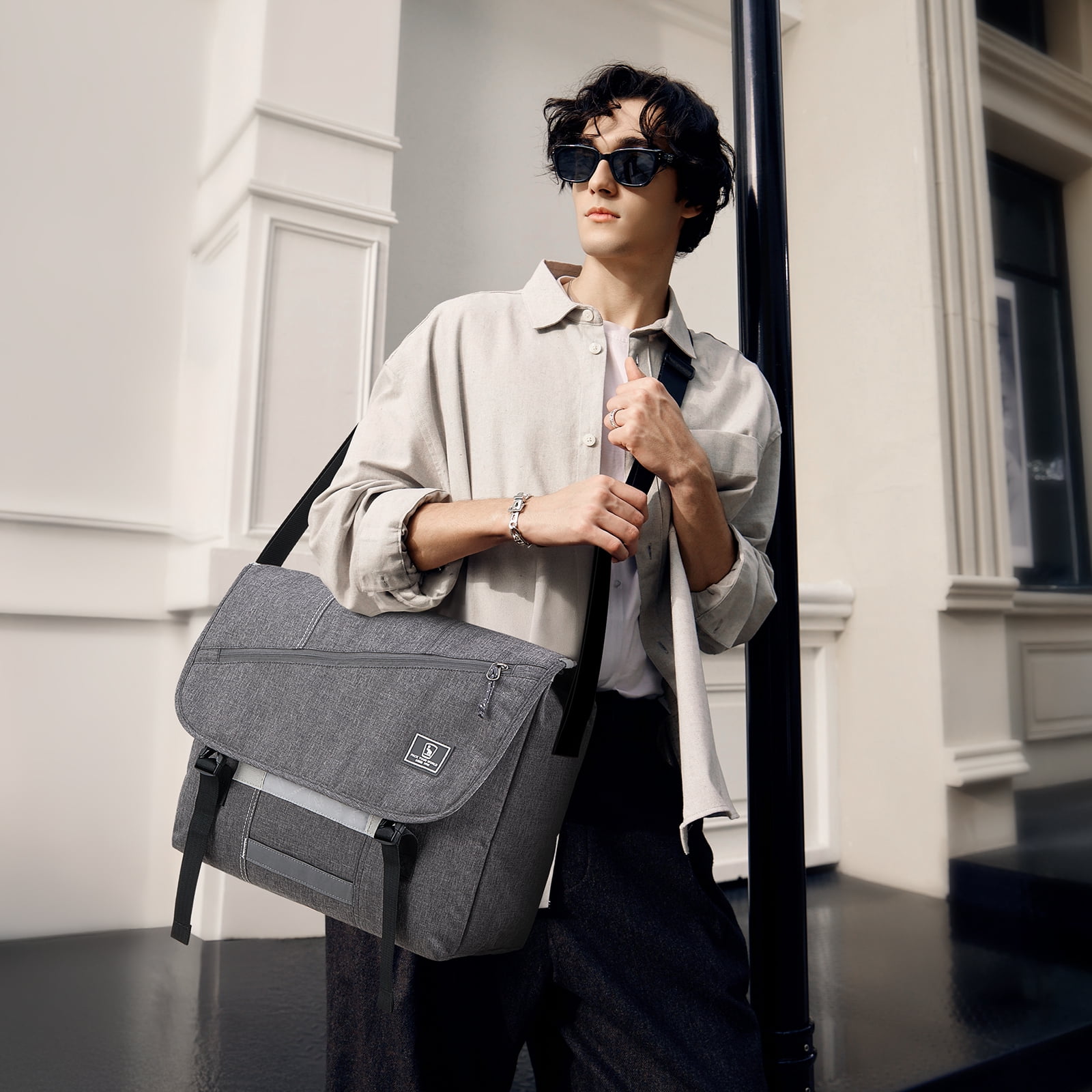 OIWAS 15.6 inch Laptop Messenger Briefcase for Men Women, Large Casual Satchel with Shoulder Strap, Gray