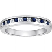 1/6 Carat T.W. Diamond and Sapphire Sterling Silver Band