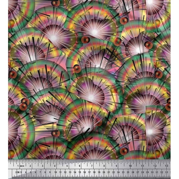 Soimoi Cotton Duck Fabric Rainbow & Pearl Ocean Printed Fabric 1 Yard 42 Inch Wide