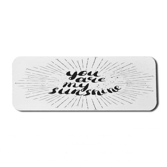 Saying Computer Mouse Pad, Monochrome You are My Sunshine Words Valetines Day Theme with Starburst Lines, Rectangle Non-Slip Rubber Mousepad Large, 31" x 12", Black and White, by Ambesonne