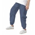 thumbnail image 5 of ZVAVZ Boys Cotton Linen Pants with Pockets Elastic Waist Drawstring Sweat Jogger Lounge Tapered Leg Harem Pants Trousers Navy,4 Years, 5 of 7