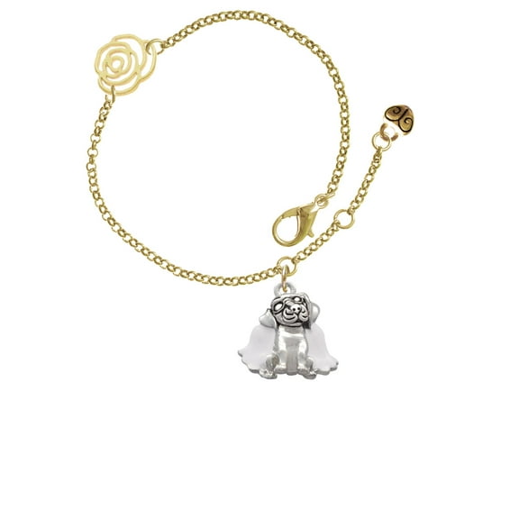 Delight Jewelry Silvertone Dog Angel Gold-tone Rose Link Chain Bracelet, 6.25" 1.75" Extender