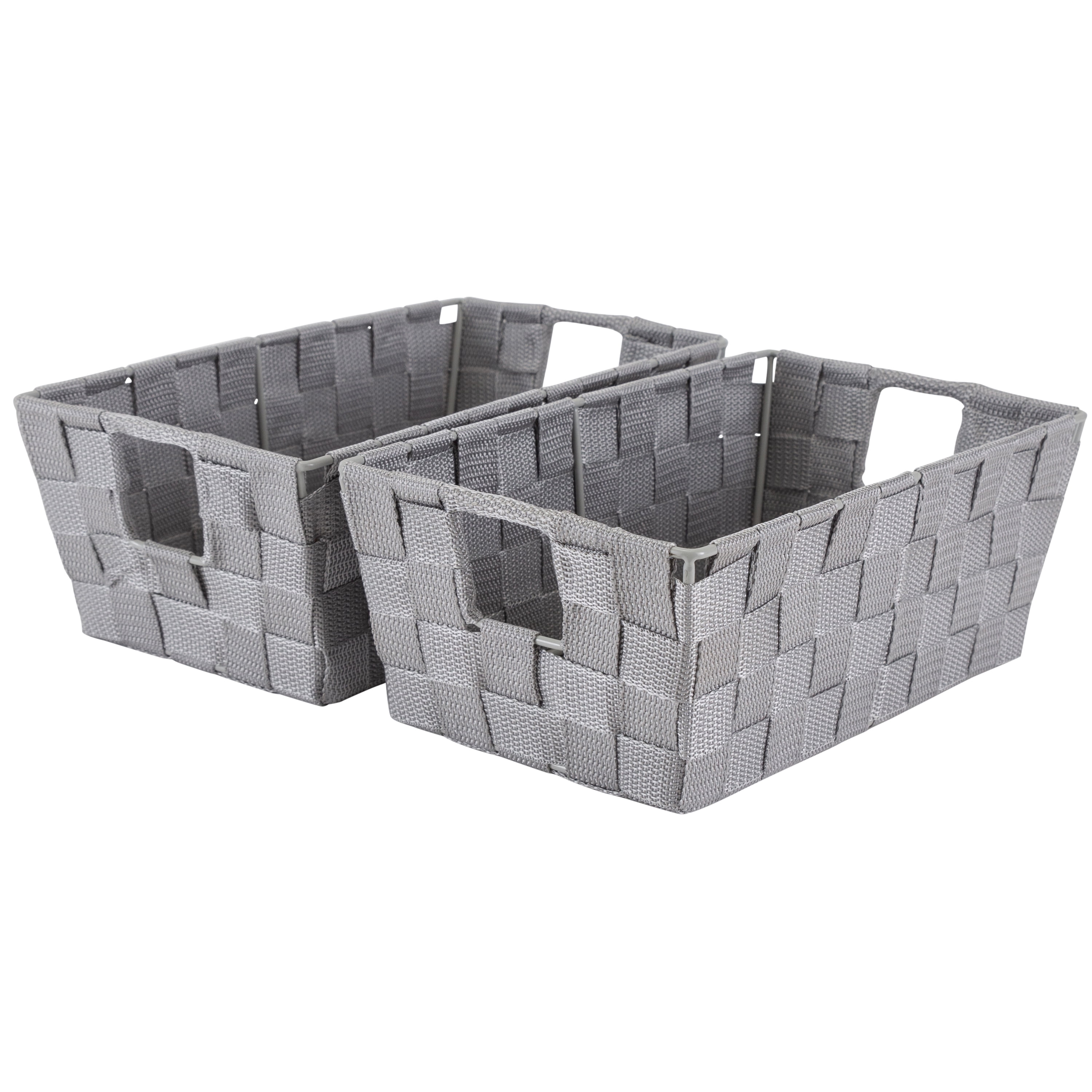 Simplify 2 Pack Small Woven Storage Shelf Basket in Grey