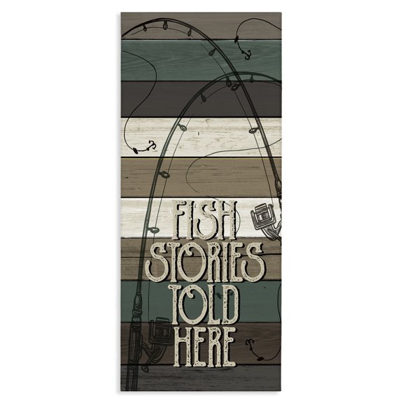 Stupell Industries Farmhouse Rustic Fishing Stories Phrase Canvas Art, 13 x 30, by Kim Allen