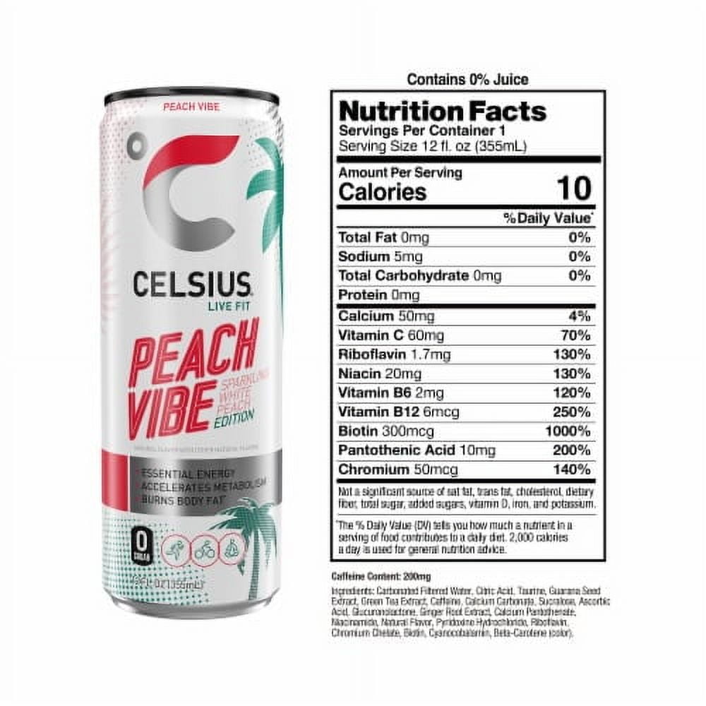2X - CELSIUS Sparkling Peach Vibe Energy Drink Multipack Cans