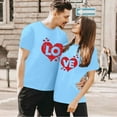 thumbnail image 5 of Chandails à Col Ras du Cou pour Couples Assortis, T-Shirt à Imprimé Cœur de la Saint-Valentin à Col en V, Mode, Manches Courtes, Tunique Douce et Confortable, Haut Confortable et Doux, Tenue de Vacances pour Mari et Femme, Vêtements, Bleu Pâle, m, 5 of 5