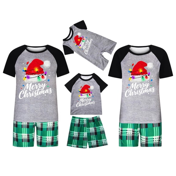 VKOYWKM Matching Family Pajamas Sets Christmas Print 2-Piece Short Sleeve Tops and Plaid Shorts Sleepwear