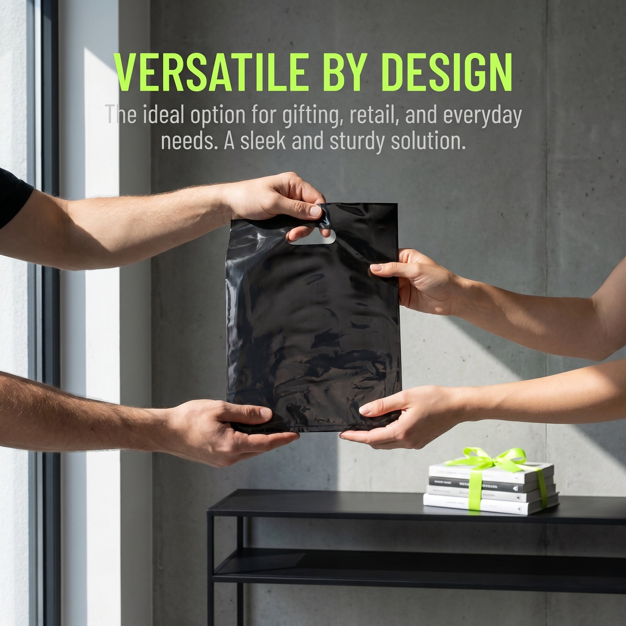 Unique Bargains 50Pcs Premium Waterproof Gift Bags Black 9.8" x 13.8"