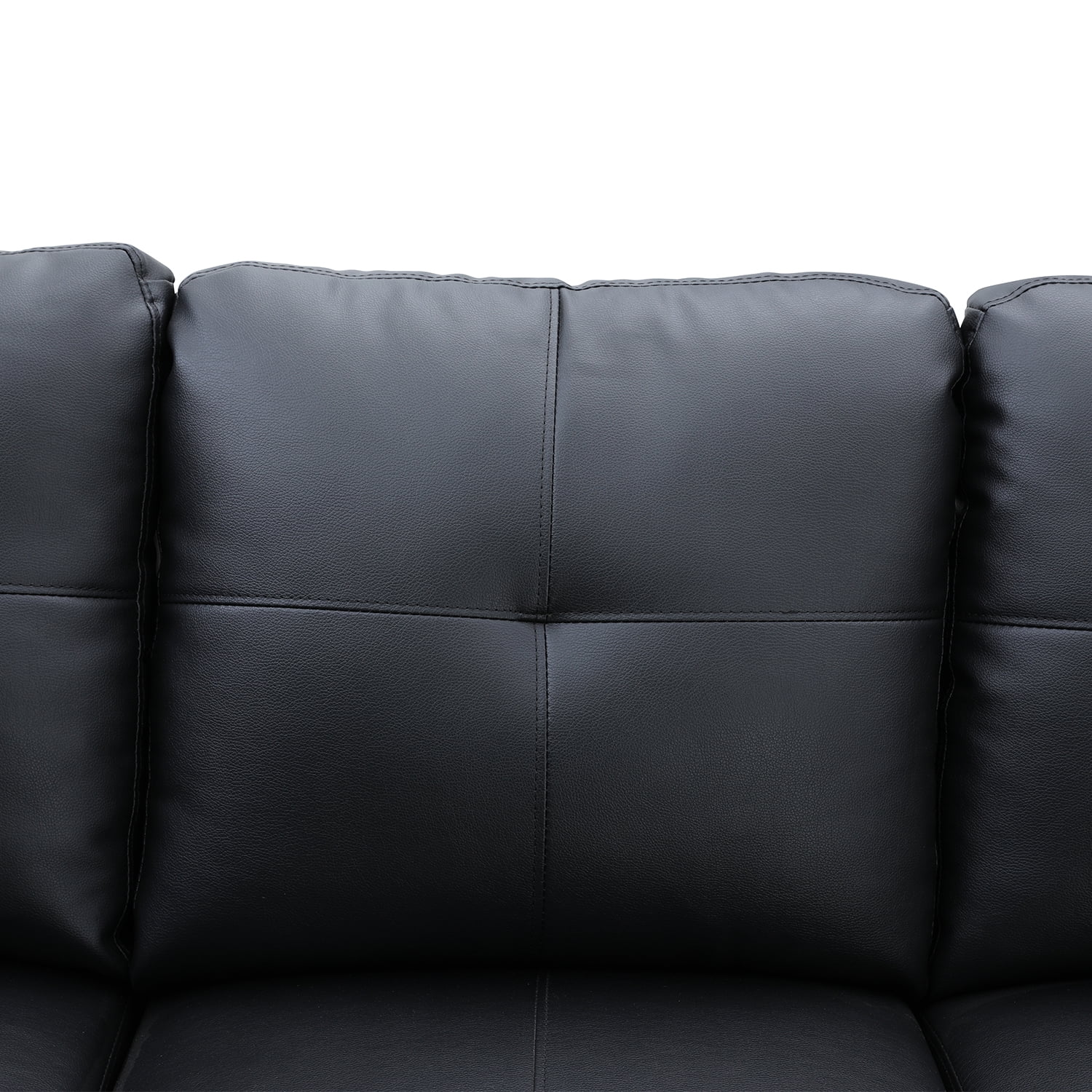 Hommoo Faux Leather 3-Piece Couch Living Room Sofa Set, L Shaped Couch for Small Space, Black(Without Ottoman)