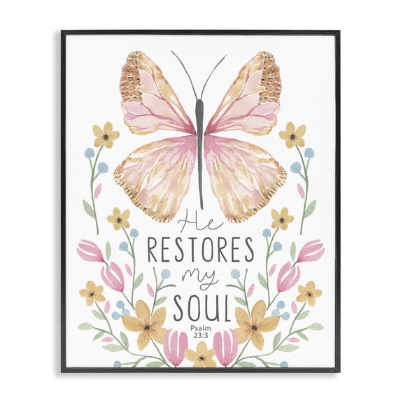 Stupell Industries Floral Restores My Soul Religious Painting Black Framed Art Print Wall Art, 24 x 30
