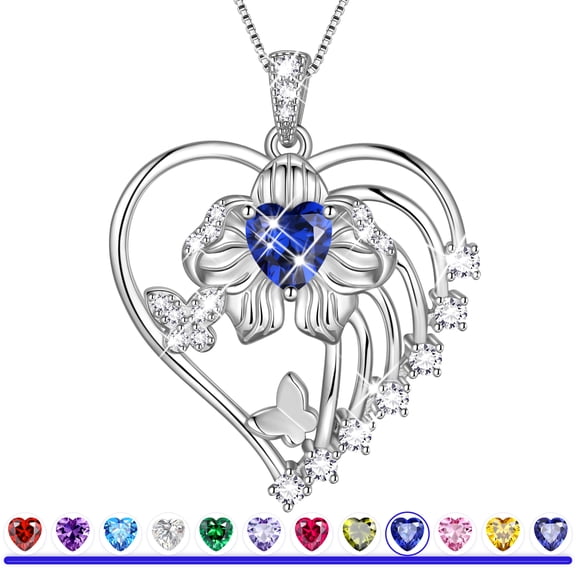 Beautlace 18K White Gold Plated Heart Birthstone Necklace for Women,Orchid Butterfly Pendant Christmas Jewelry Gift for Wife Mom Girlfriend,Birthday Valentine’s Day Stocking Stuffers Gift Ideas