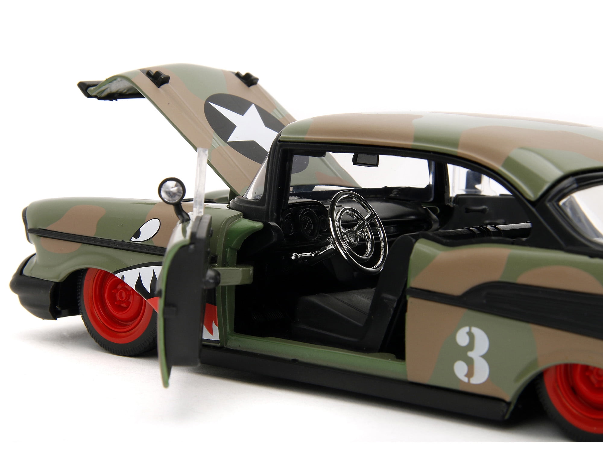 Jada Toys シボレーベルエア(シャークマウス) 1957 Chevy Bel Air Military Shark Mouth Diecast Model Car