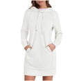 thumbnail image 2 of JURANMO Fall Hoodie Dress for Women Drawstring Long Sleeve Hooded Pullover Regular Fit Casual Sweatshirt Mini Dresses with Pockets ZC-White XL, 2 of 6