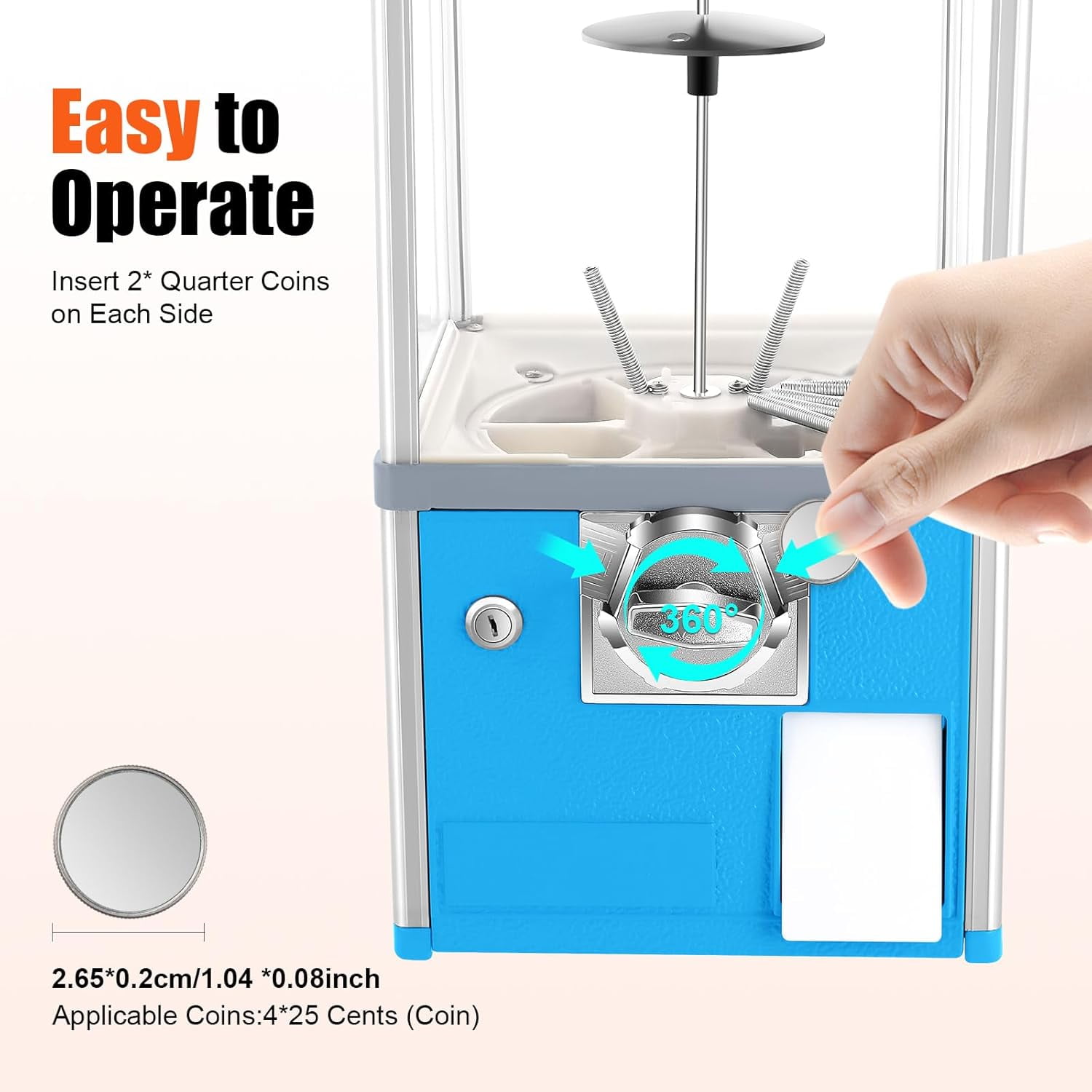 25 Cents Coin Operated Vending Machine, Toy Capsule Vending Machine, Commercial Gumball Machine, 200 Capacity for 1.8"-2" Gashapon, Twister Balls, Capsule Toys, Gumball, Bouncy Balls