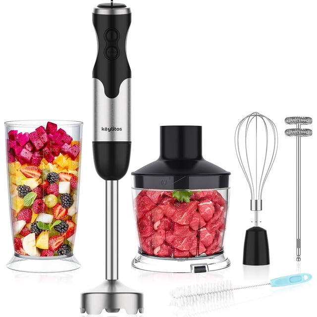 Keylitos 5 in 1 Immersion Hand Blender Mixer, Upgraded Handheld Stick Blender with 600ML Chopper, 800ML Beaker, Whisk and Milk Frother for Smoothie, Baby Food, Sauces Red,Puree, Soup (Black)