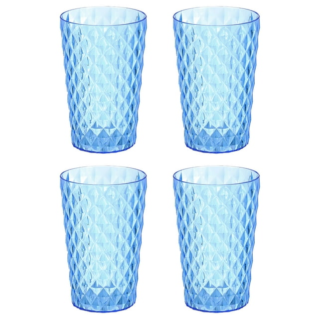 Unique Bargains 4Pack Plastic Drinking Cups, Transparent Unbreakable Water Tumbler, Blue
