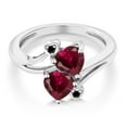 thumbnail image 2 of Gem Stone King 10K White Gold Red Created Ruby and Black Diamond Ring for Women (1.96 Cttw, Heart Shape 6MM, Gemstone Birthstone, Size 6), 2 of 3