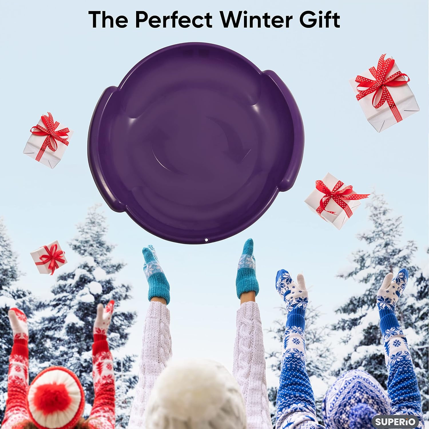 24" Round Plastic Snow Sled Saucer For Kids & Adults - Heavy Duty With Handles, Multiple Colors